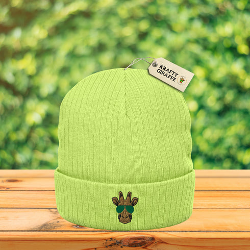 Giraffe Embroidered Ribbed Beanie-Unisex